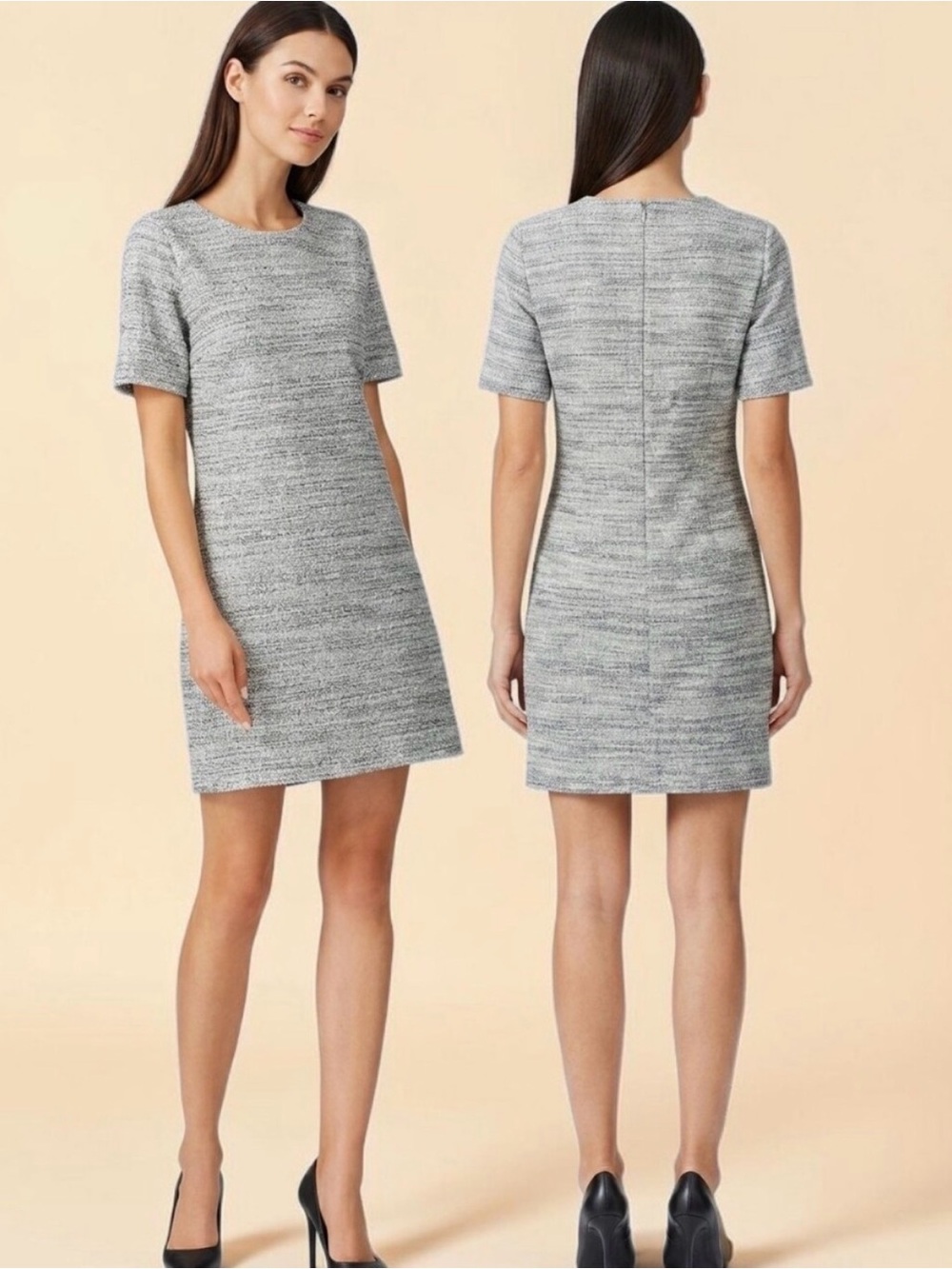 Club Monaco Shanice Gray Tweed Sheath Dress Short Sleeve Lined Size Large